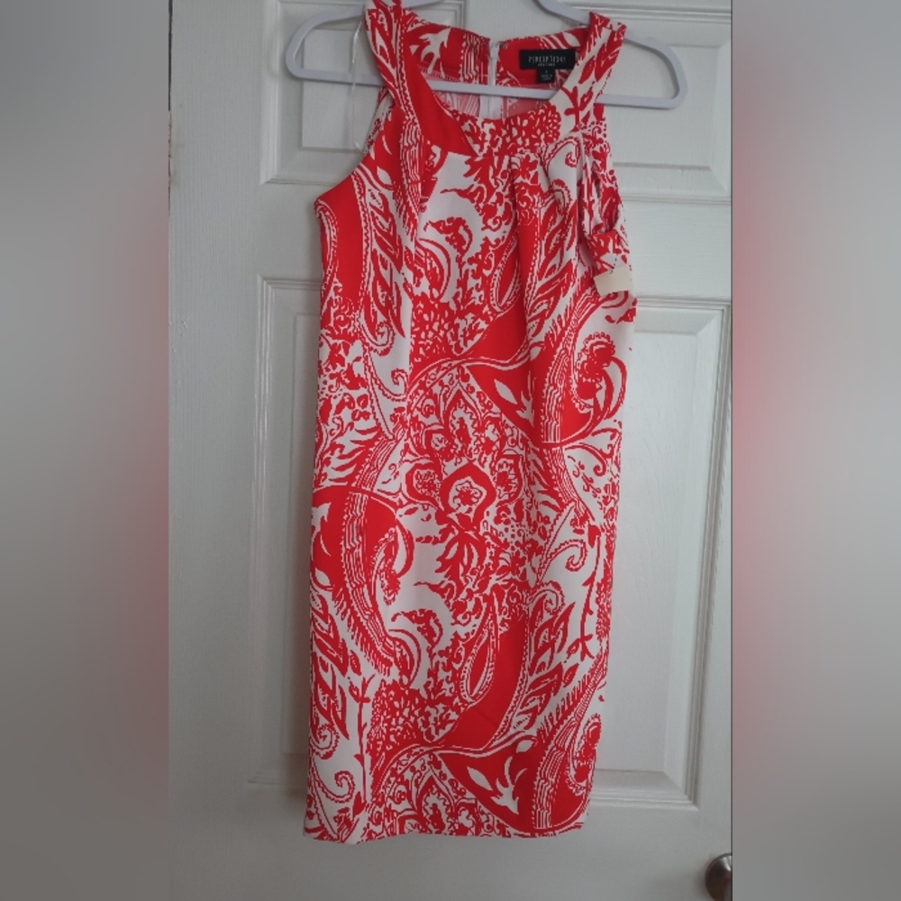 PERCEPTIONS NY Sleeveless Orange and White Floral Dress Size 8 Pre-owned